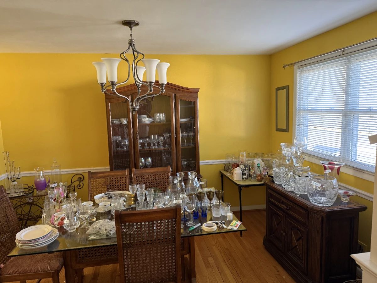 Dining room furniture, bar cart, crystal, barware