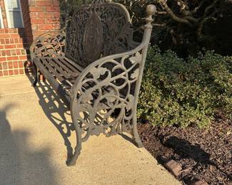 R90 - $750 EACH. (2 Available) HEAVY Iron Bench. Coalbrookdale Style - Medallion Pattern. Measures 75" long x 46" tall. You will need 2-4 people to lift this and hopefully you have a low trailer!