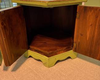 R17 - $40. PAIR of Painted Hexagon Side Tables. Measures 25" x 28.75" x 24" tall. All doors open - sturdy!