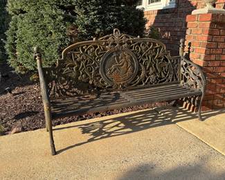 R90 - $750 EACH. (2 Available) HEAVY Iron Bench. Coalbrookdale Style - Medallion Pattern. Measures 75" long x 46" tall. You will need 2-4 people to lift this and hopefully you have a low trailer!