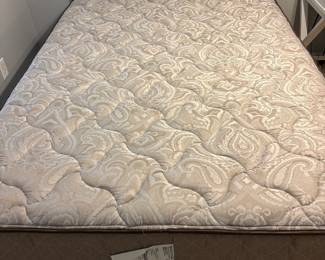 R9 - $125. Queen Faux Leather Bed. Headboard has some scuffs that look like they will clean off. Mattress is clean and comfortable!
