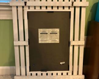 R26 - $20. Fence Framed Mirror. Measures 25.5" wide x 33.5" tall.