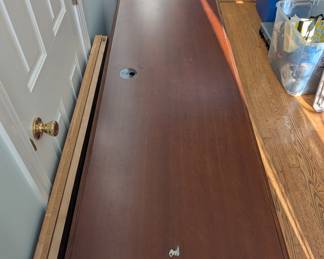 R46 - $150. Hooker Furniture L Shaped Office Desk from Furnitureland South. Right inside the door for easy loading. HEAVY! Bring help to load. Shows some light wear but sturdy!