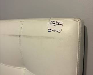 R9 - $125. Queen Faux Leather Bed. Headboard has some scuffs that look like they will clean off. Mattress is clean and comfortable!