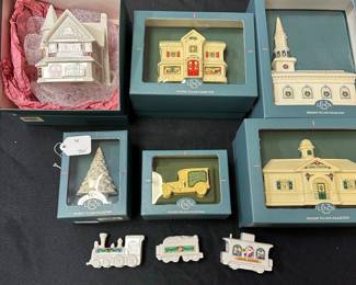 W15 - $150. 1992 Lenox Holiday Village. 4 buildings, 3 trains, 1 tree, 1 car.