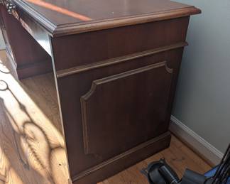 R46 - $150. Hooker Furniture L Shaped Office Desk from Furnitureland South. Right inside the door for easy loading. HEAVY! Bring help to load. Shows some light wear but sturdy!