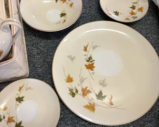R69 - $25. Vintage China Set - a lot of pieces are stained / discolored.