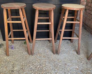 R65 - $20. Set of 3 Wooden Stools. 29.5" tall.
