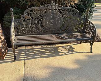 R90 - $750 EACH. (2 Available) HEAVY Iron Bench. Coalbrookdale Style - Medallion Pattern. Measures 75" long x 46" tall. You will need 2-4 people to lift this and hopefully you have a low trailer!