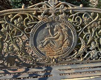 R90 - $750 EACH. (2 Available) HEAVY Iron Bench. Coalbrookdale Style - Medallion Pattern. Measures 75" long x 46" tall. You will need 2-4 people to lift this and hopefully you have a low trailer!