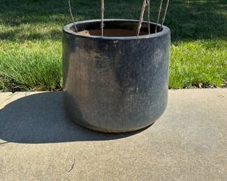 R63 - $80 PAIR of LARGE Dark Blue Glazed Ceramic Planters. Measures 19" wide x 18" tall. No issues noted! PLEASE BE PREPARED TO MOVE (dolly / 2 people). You can not dump the dirt - and they are HEAVY.