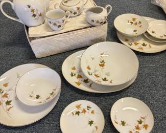 R69 - $25. Vintage China Set - a lot of pieces are stained / discolored.