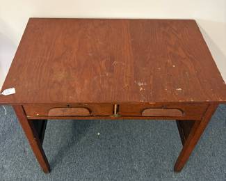R33 - $30. 3 Drawer Wooden Desk. Measures 36.75" x 24" x 30" tall.