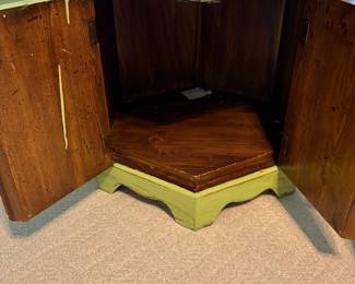 R17 - $40. PAIR of Painted Hexagon Side Tables. Measures 25" x 28.75" x 24" tall. All doors open - sturdy!