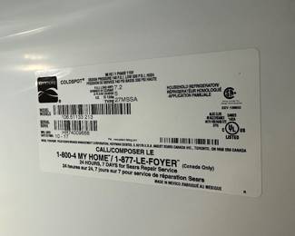 R40 - $175. Kenmore Model 106.51133.213. October 2017. Side by side fridge / freezer in Stainless. Used in the garage so not hooked to water to test but fridge / freezer work as they should!