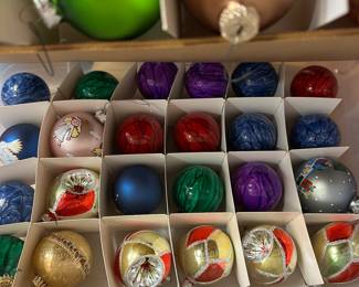 W8 - $15. 2 layers of ornaments in plastic storage box.