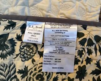 C33 - $35. LL Bean *new* Quilt & Pillow Shams. Reversible Full / Queen size 85" x 95". 