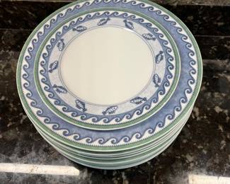 C21 - $200. Villeroy & Boch Switch3 Corsica Plates - set of 11. (10- 10.5" Dinner Plates. 1 - 8.5" salad plate.)