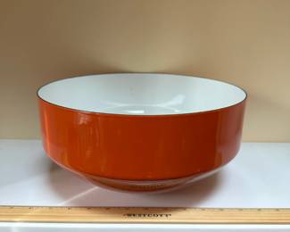 C70 - $75. Large 12" Copco Enameled Bowl in Orange. Made in Switzerland - Michael Lax Design. Very good condition! No chips, crazing etc. 