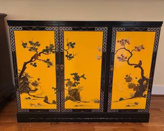 C3 - $225.  Bright Asian Inspired Cabinet that flips opens to a bar table / server.  Measures 42.5” wide x 19.25” deep x 32” tall
