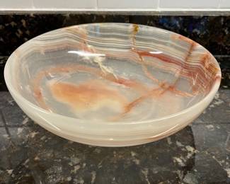 C35 - $30. Hand Carved Onyx Bowl. Measures 10". 