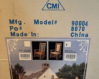 C16 - $50 EACH. 2 Traditional Porch Rockers. New in flat pack boxes. Model # 90004. Solid Oak. 