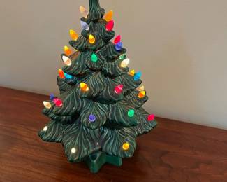 C105 - $50. Vintage Ceramic Christmas Tree. Measures 13.5" tall. Top had a chip that has been repaired. 