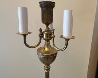 C23 - $60. Brass Floor Lamp. Measures 49" tall. Has milk glass shade as well! Some discoloring on base. 