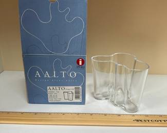 C55 - $60. Aalto Design Alvar Aalto - ittala Finland. Clear Vase 3.75" with original box. 