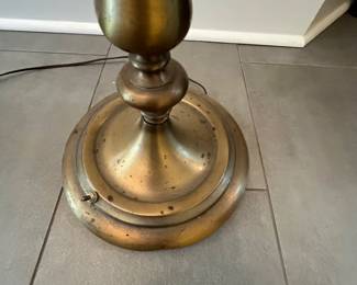 C24 - $85. Measures 63" tall. Brass Floor Lamp with 4 bulbs & milk glass shade inside. Outer shade is in very good condition!