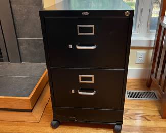 C12 - $30. Office Depot Filing Cabinet with Key. Measures 18.25” wide x 26.75” deep x 30.75” tall