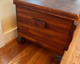 C30 - $60. Lane Cedar Chest. Measures 48" x 19" x 17" tall. Has some minor surface damage and legs have been repaired but overall very good condition!