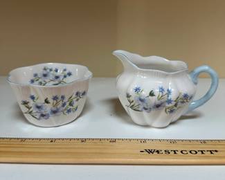 C87 - $10. Shelley England Blue Rock Creamer & Sugar. 