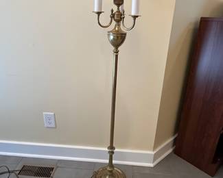 C23 - $60. Brass Floor Lamp. Measures 49" tall. Has milk glass shade as well! Some discoloring on base. 