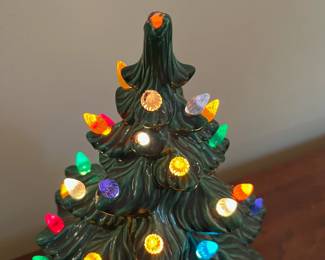 C105 - $50. Vintage Ceramic Christmas Tree. Measures 13.5" tall. Top had a chip that has been repaired. 