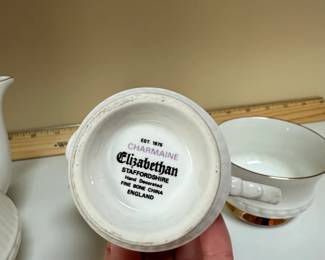 C67 - $35. Charmaine Elizabethan Staffordshire Bone China England. Teapot, Creamer & Sugar. 