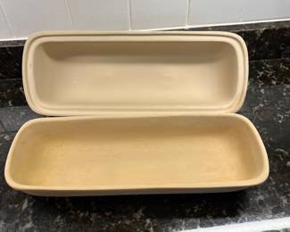 C34 - $30. Sassafras Superstone Covered  Bread Baker Unglazed. 15.5". 