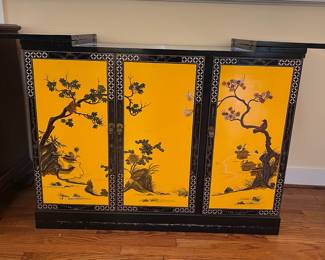 C3 - $225.  Bright Asian Inspired Cabinet that flips opens to a bar table / server.  Measures 42.5” wide x 19.25” deep x 32” tall