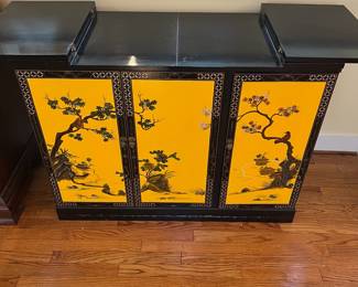 C3 - $225.  Bright Asian Inspired Cabinet that flips opens to a bar table / server.  Measures 42.5” wide x 19.25” deep x 32” tall