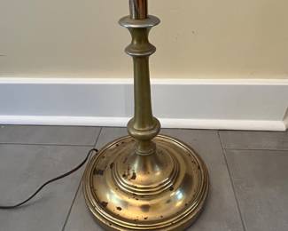 C23 - $60. Brass Floor Lamp. Measures 49" tall. Has milk glass shade as well! Some discoloring on base. 