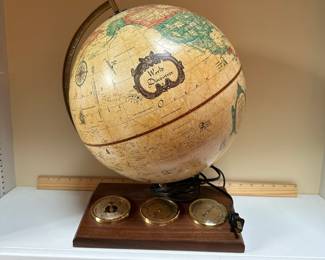 C66 - $65. World Discoverer Globe Lamp with Barometer, Hydrometer & Thermometer