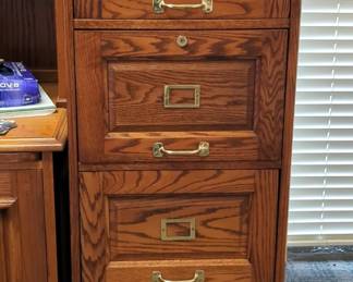 Oak Four-Drawer Locking File Cabinet