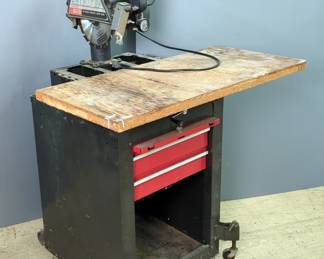 Craftsman Radial Arm Saw, Model 113.29461, Including Blades, Sandpaper And Manual, On Rolling Cart 