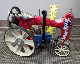 Metal Tractor Sculpture Made From Vintage Sewing Machine And Gillette Shave Tin Can 