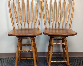 Wood Swivel Bar Stools With Spindle Backs, Qty 2