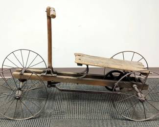 Vintage Wooden Handcar Ride-On Toy With Four Wheels 