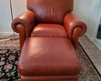 $150 LEATHER CLUB CHAIR AND $50 LEATHER OTTOMAN