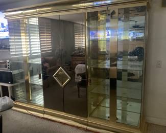 Large 3 piece brass and glass display cabinet