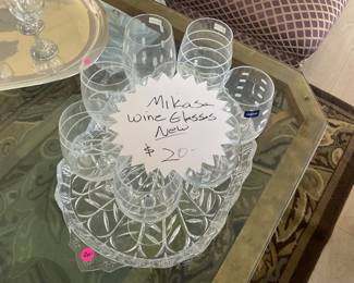 Mikasa wine glasses, new with stickers still on, $20