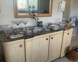 Decor and serving, stone topped sideboard $150